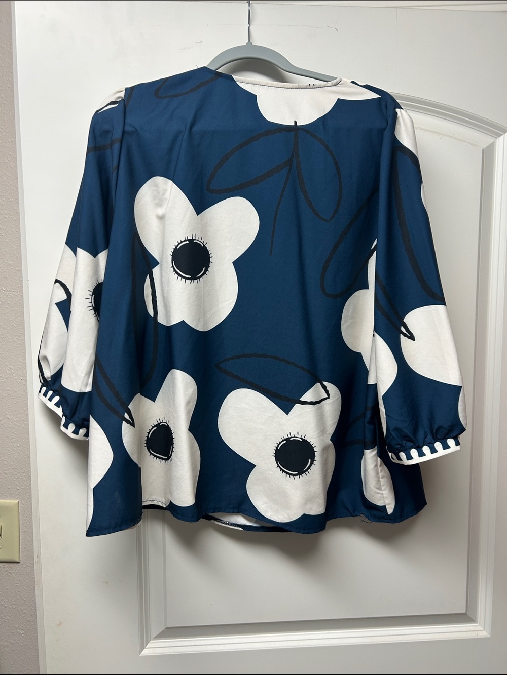 Blue Floral V-Neck Women's Blouse - Picture 2 of 3